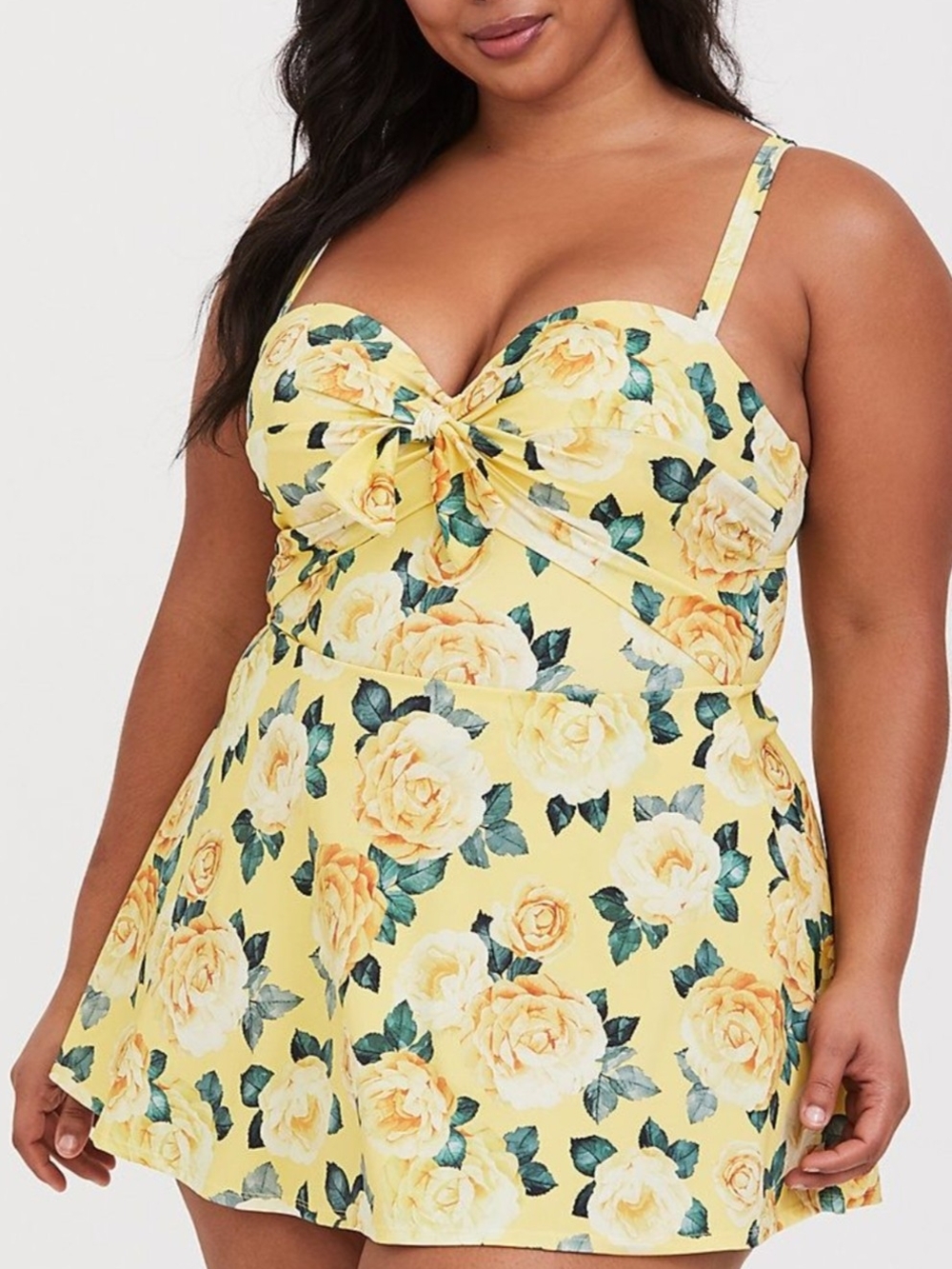 Torrid Yellow Rose Print Mini Swimdress with Sweetheart Bodice